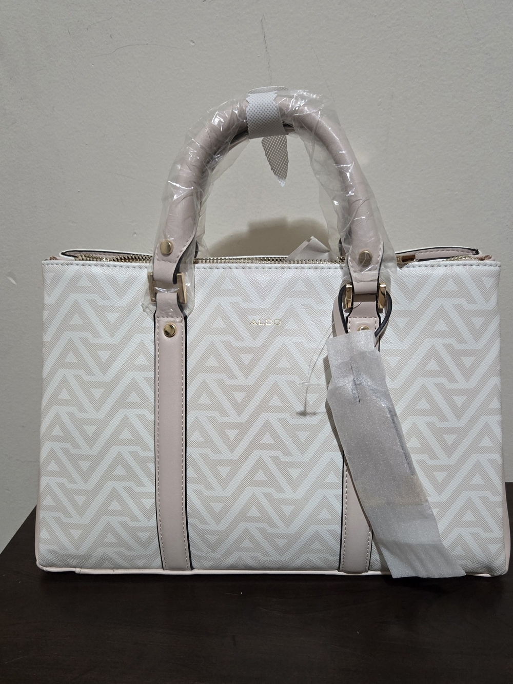 ALDO White and Blush Geometric Satchel